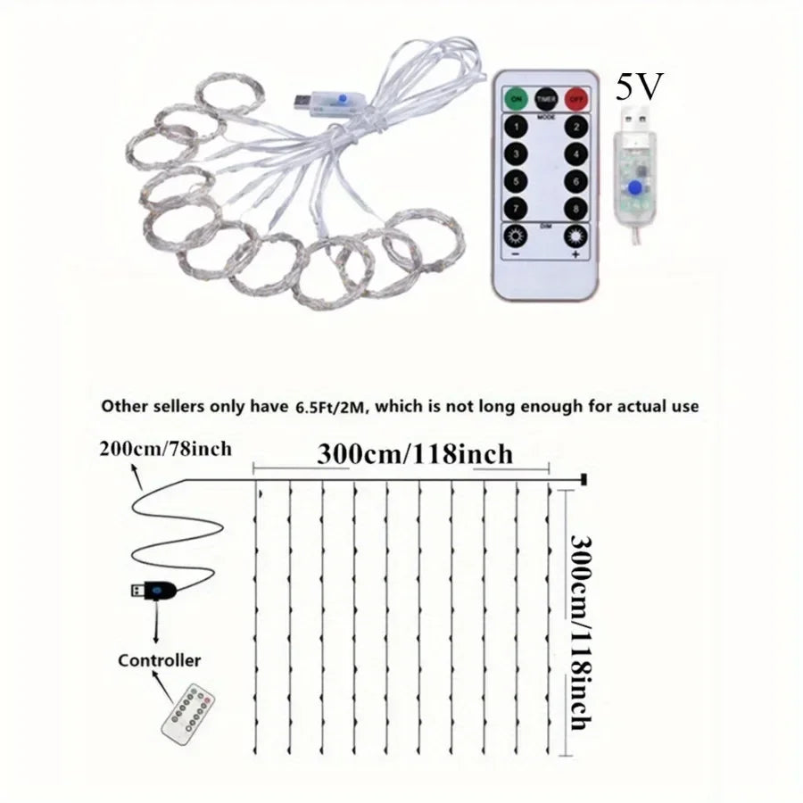 LED String Lights with Remote Control | USB Curtain Lights