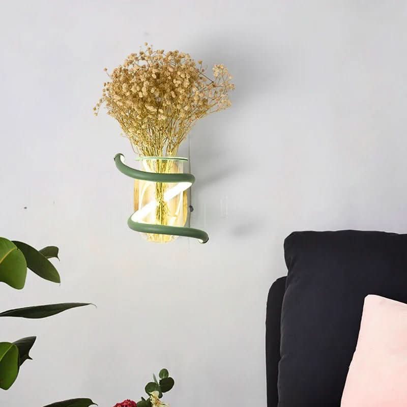 LED Wall Vase Lamp made of Wood & Aluminum for Stylish Outdoor Areas