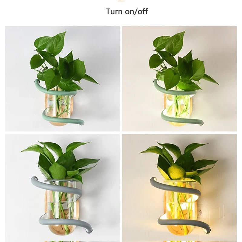 LED Wall Vase Lamp made of Wood & Aluminum for Stylish Outdoor Areas