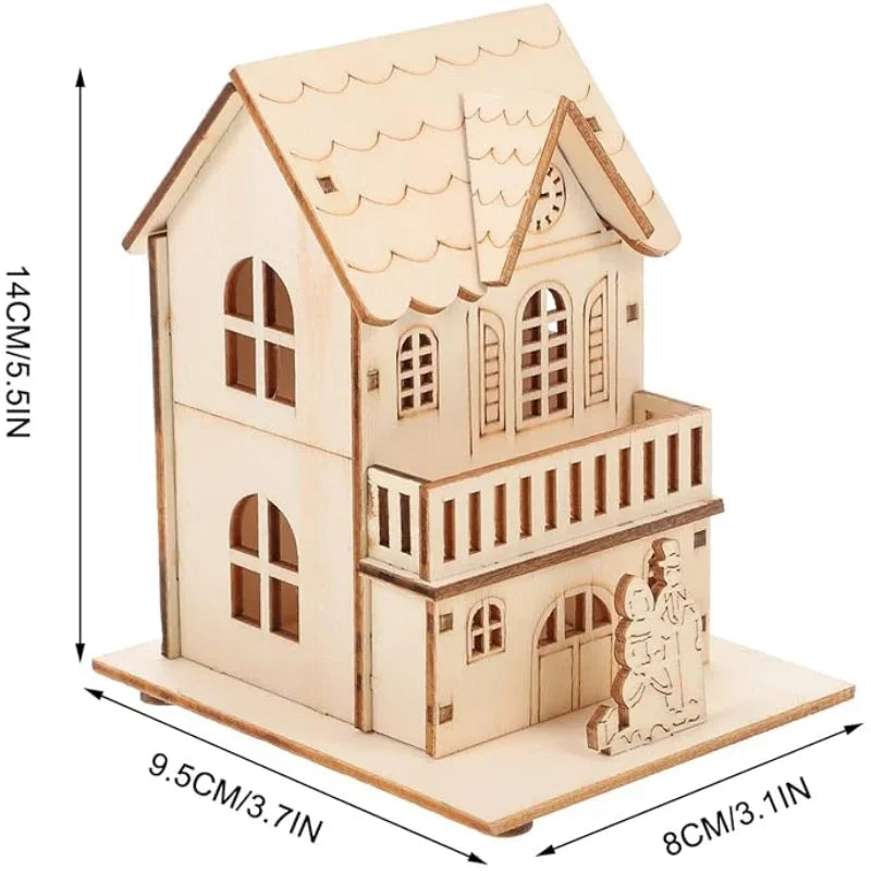 Houten Kerstdorp Huisje met LED Verlichting – DIY Kerstdecoratie met Batterijen