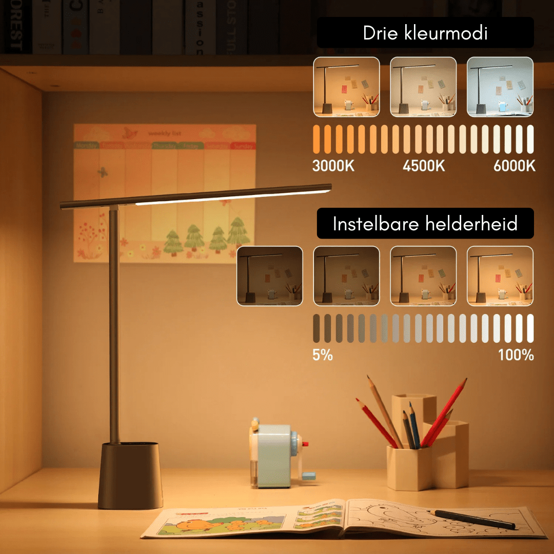 Intelligent, foldable LED desk lamp with battery & dimming function