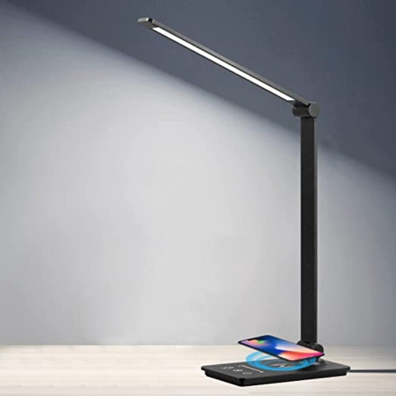 LED desk lamp with wireless charging and adjustable brightness