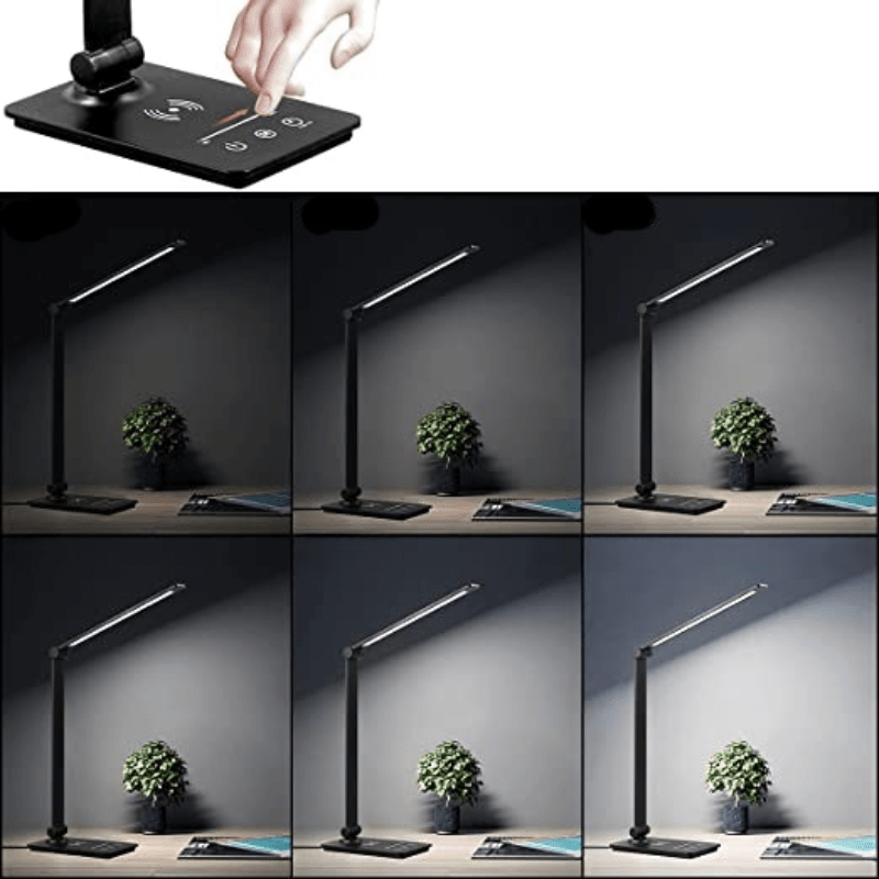 LED desk lamp with wireless charging and adjustable brightness