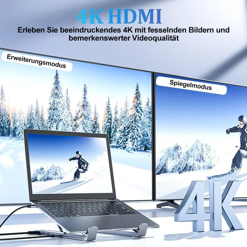 Foldable laptop stand with 8-in-1 hub – For tech enthusiasts & fast charging fans
