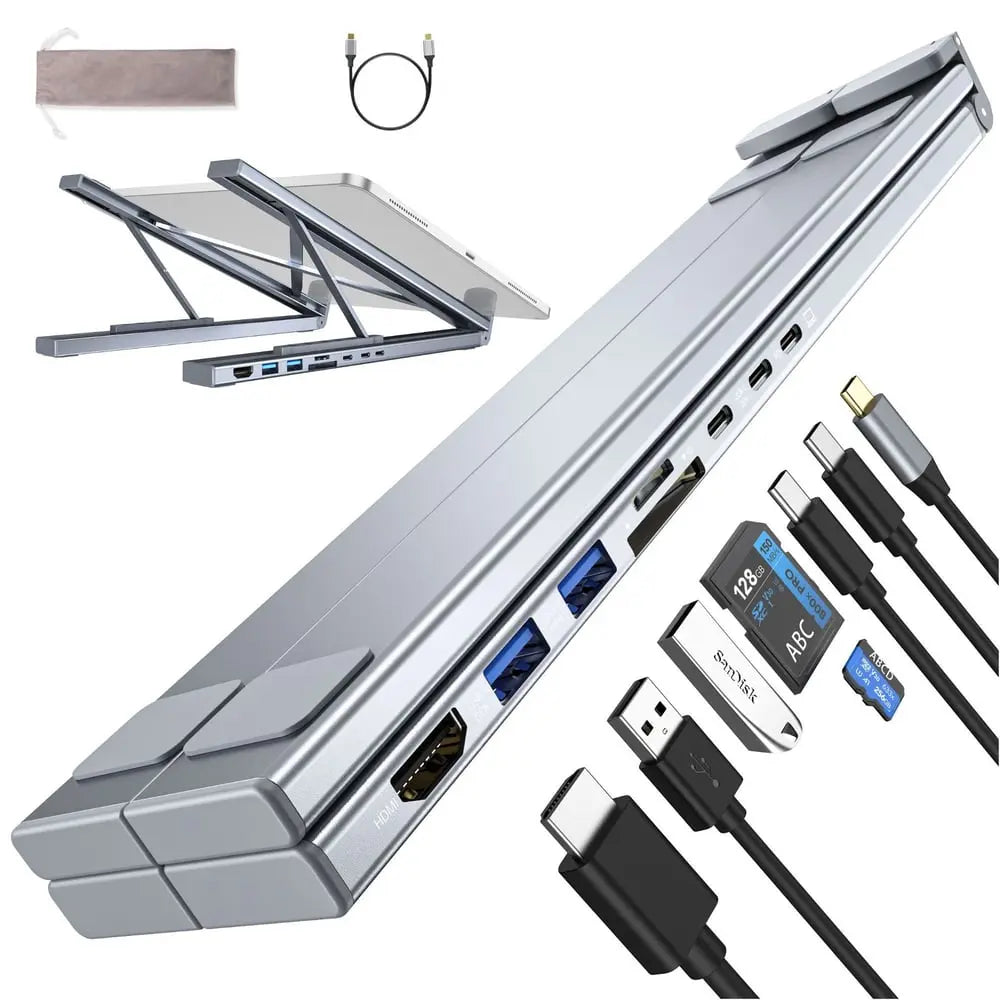 Foldable laptop stand with 8-in-1 hub – For tech enthusiasts & fast charging fans