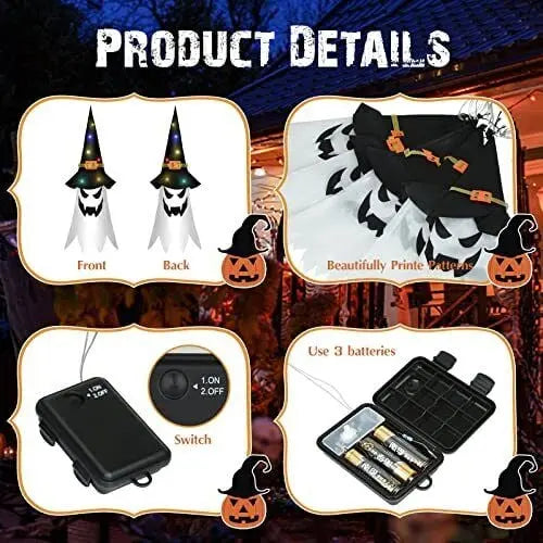 Glowing Witch Hat – LED Halloween Decoration for Outdoor Use with Flashing Modes