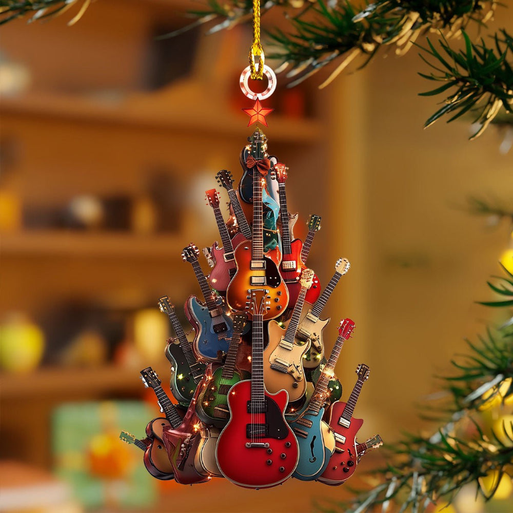 Acrylic Christmas Tree Ornament, Lightweight Guitar Design