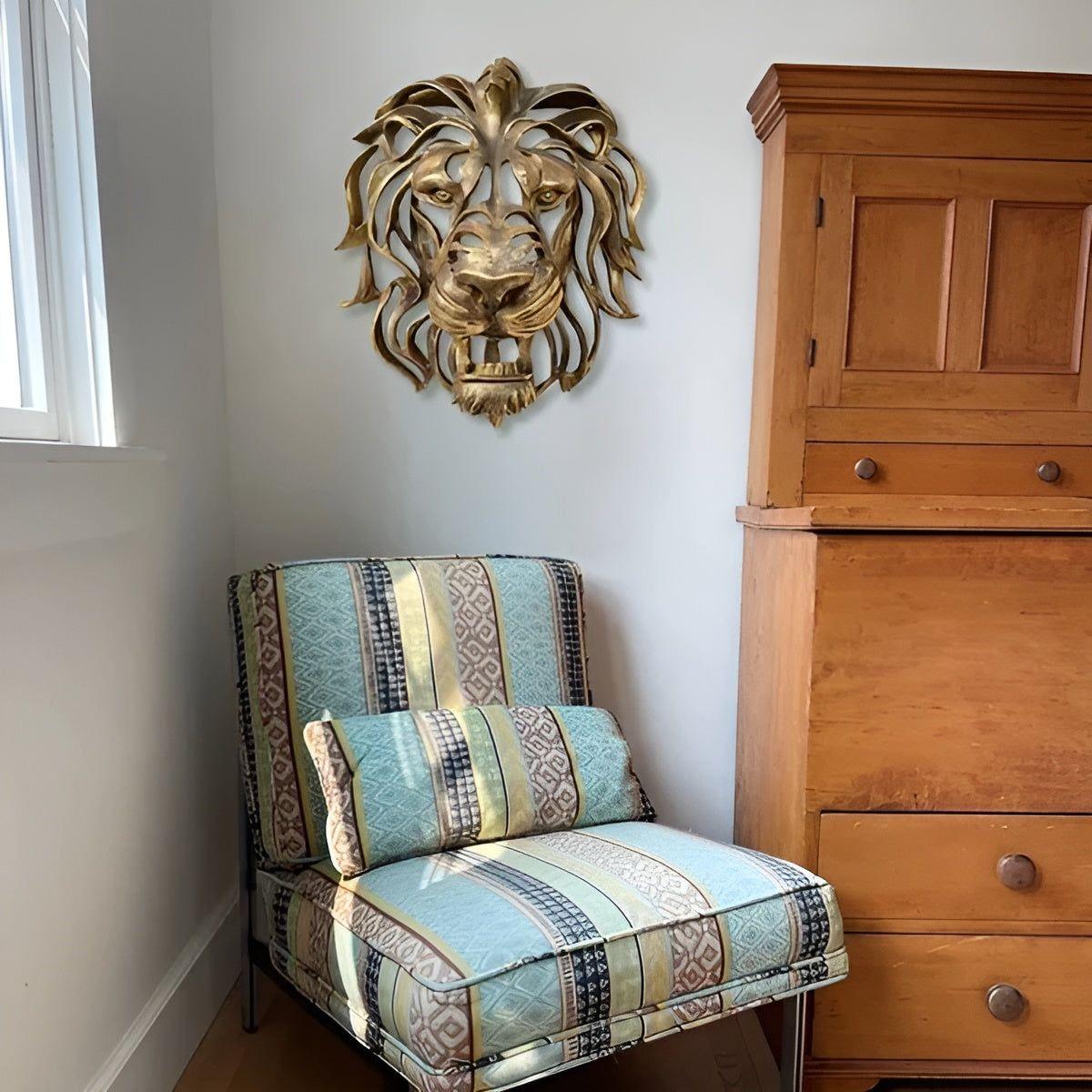 Exquisite gold-plated lion head wall sculpture