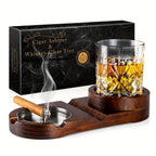 CigarOak Ashtray with Whiskey Holder – Luxury Wooden Tray for Cigar Lovers