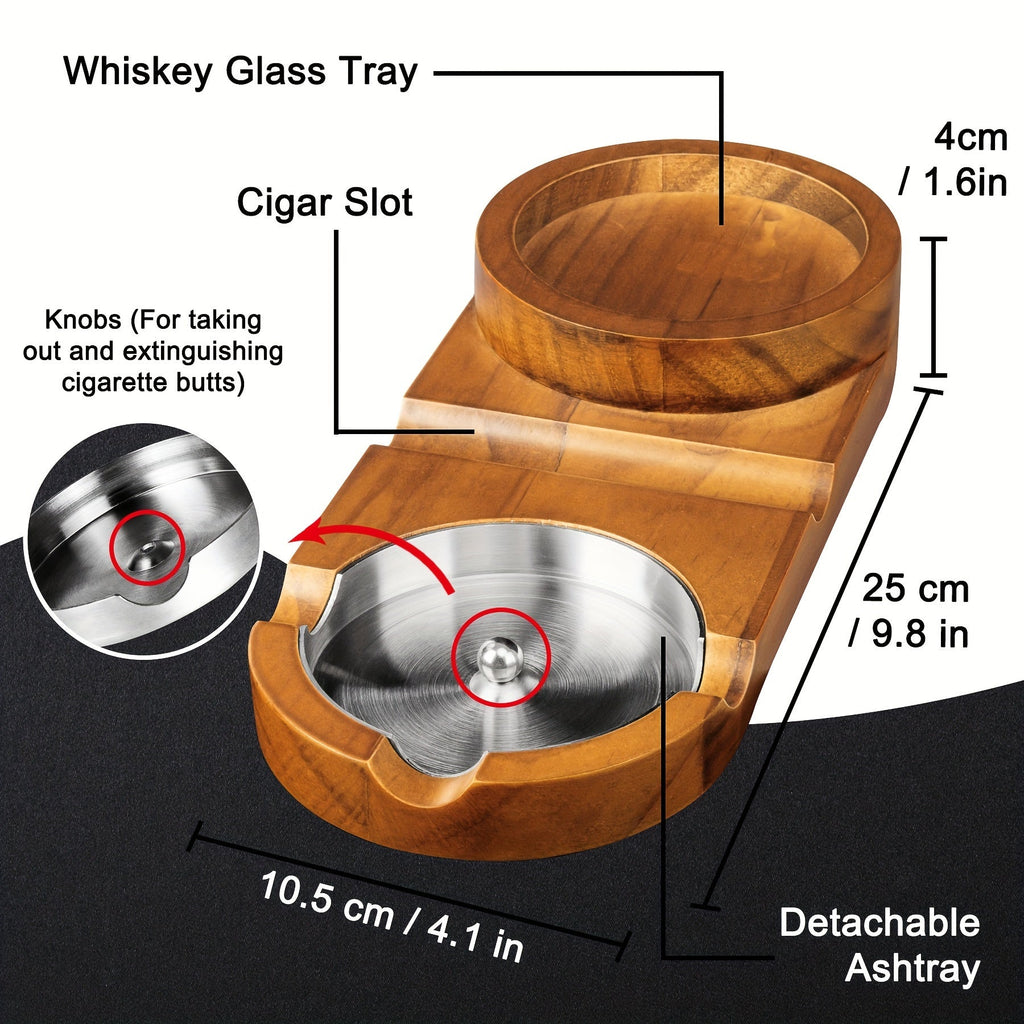 CigarOak Ashtray with Whiskey Holder – Luxury Wooden Bowl for Cigar Enthusiasts