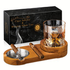 CigarOak Ashtray with Whiskey Holder – Luxury Wooden Tray for Cigar Lovers