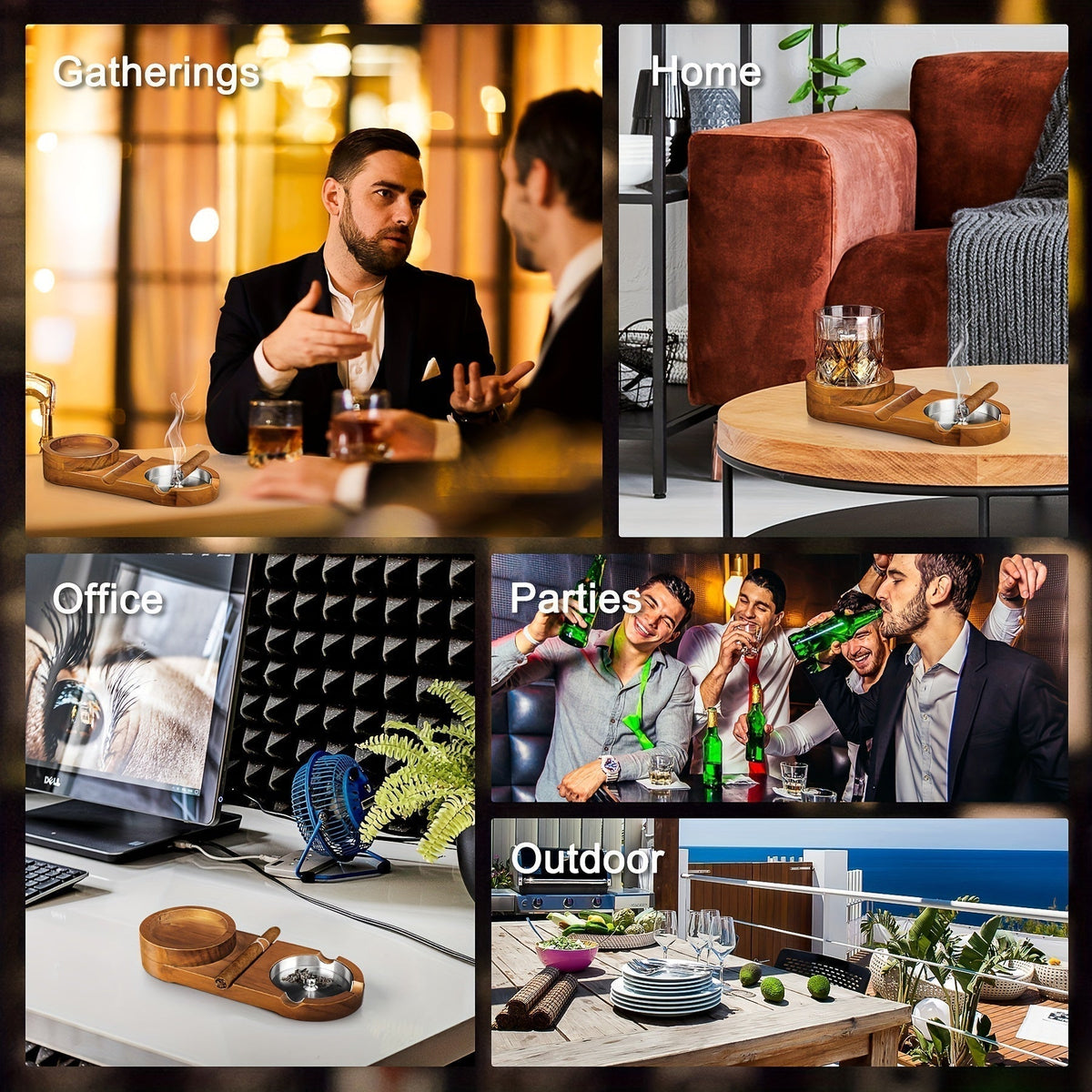 CigarOak Ashtray with Whiskey Holder – Luxury Wooden Bowl for Cigar Enthusiasts