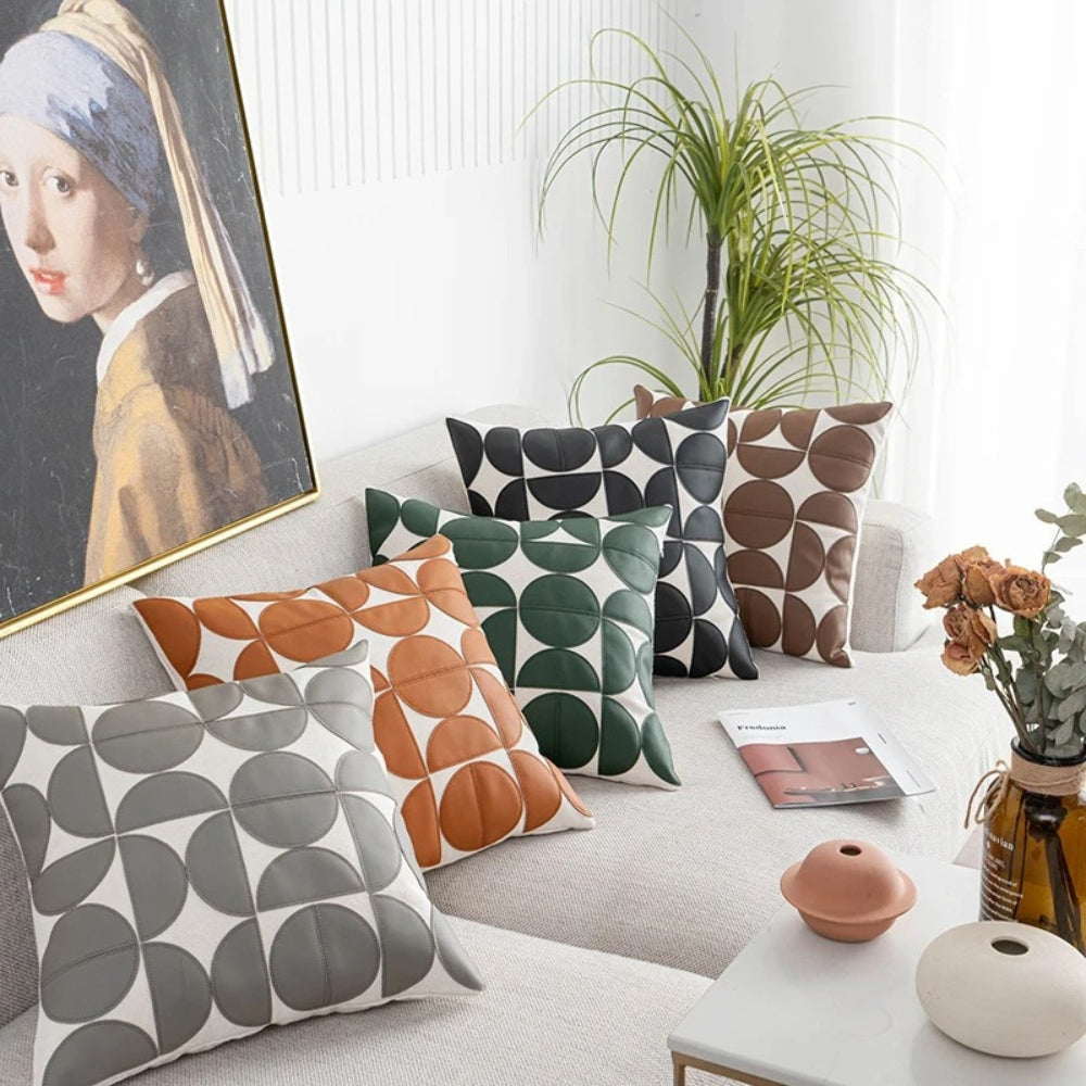 Luxury Embroidered Faux Leather Sofa Cushion Cover