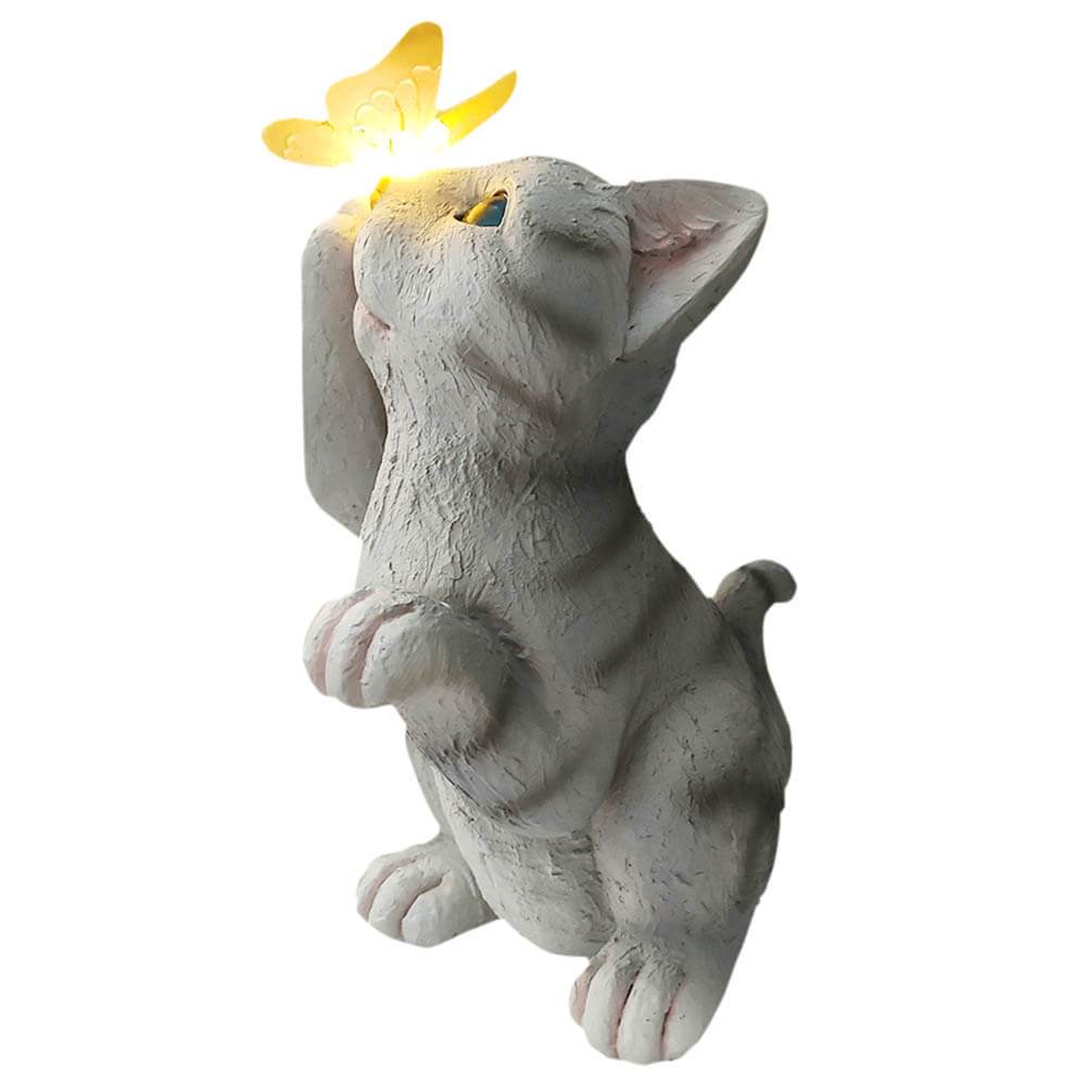 SolarPurr Garden Light | LED Cat Figure with Butterfly | Solar Powered | Weatherproof | Outdoor Decoration
