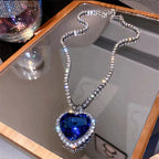 Seductive Blue Crystal Heart Necklace | Timeless Elegance and Style