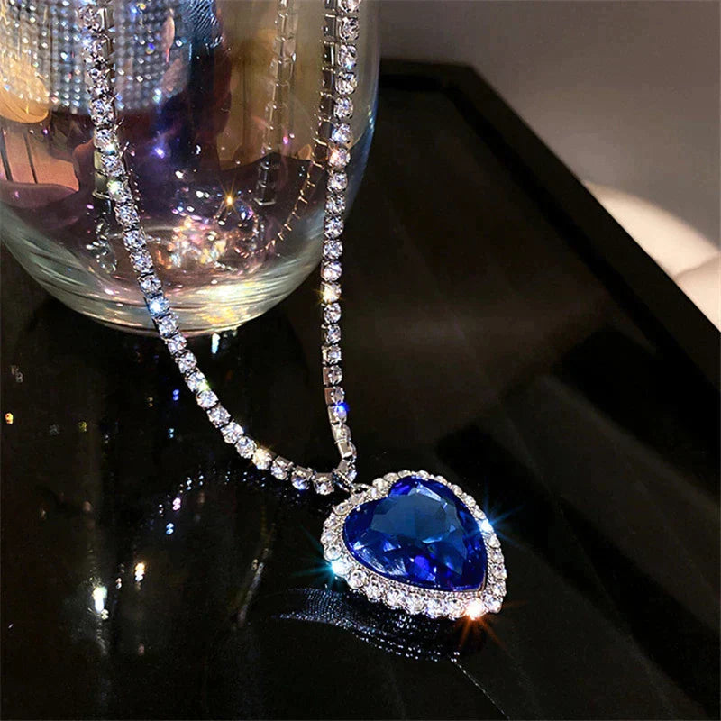 Seductive Blue Crystal Heart Necklace | Timeless Elegance and Style