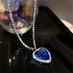 Seductive Blue Crystal Heart Necklace | Timeless Elegance and Style