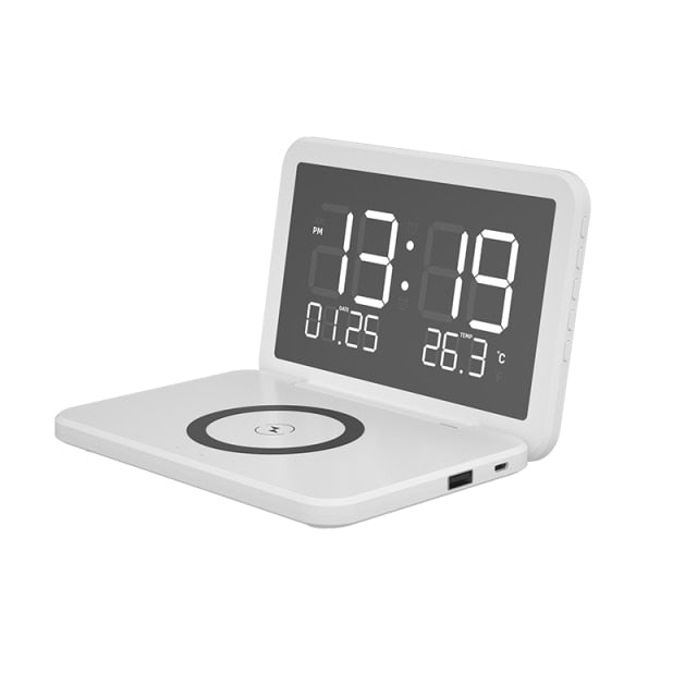 15W Fast Wireless Charging Digital Alarm Clock with Temperature light