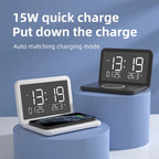 15W Fast Wireless Charging Digital Alarm Clock with Temperature light