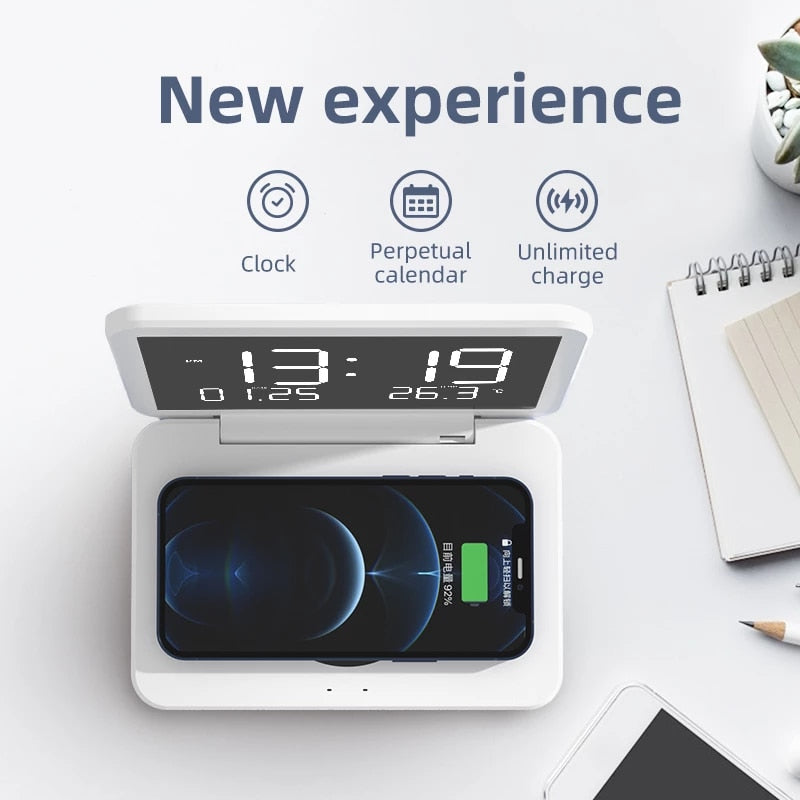15W Fast Wireless Charging Digital Alarm Clock with Temperature light