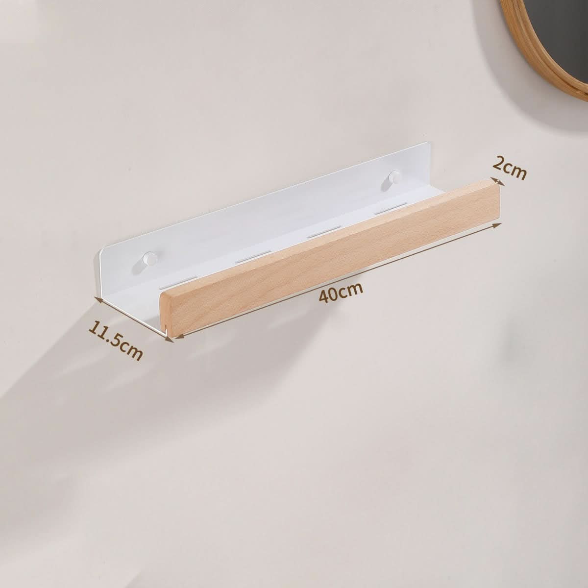 Woodify Towel Rack – No-Drill Wall-Mounted Shower Shelf with Wooden Accents