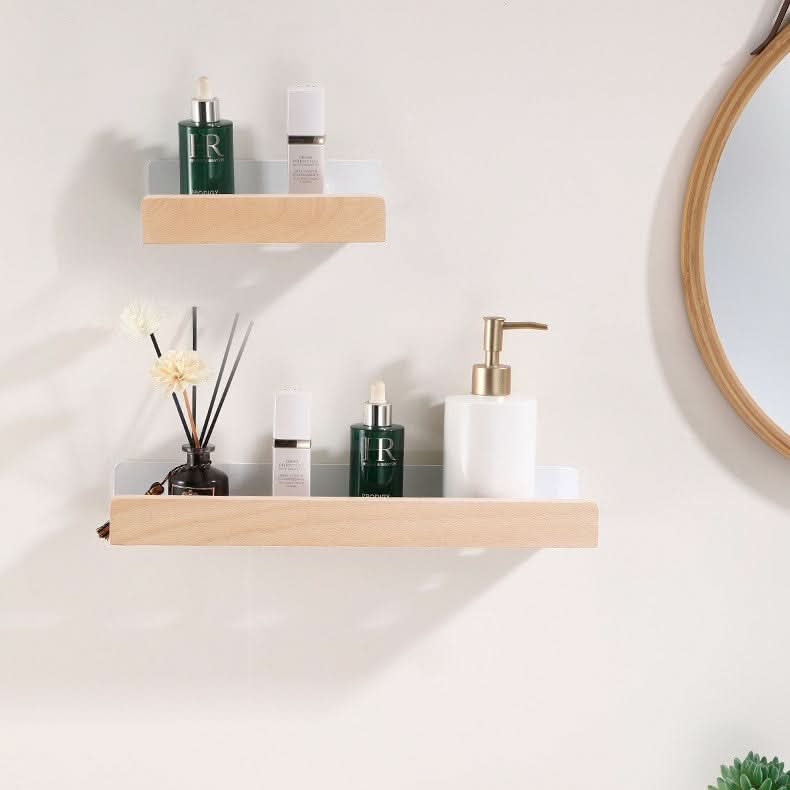 Woodify Towel Rack – No-Drill Wall-Mounted Shower Shelf with Wooden Accents