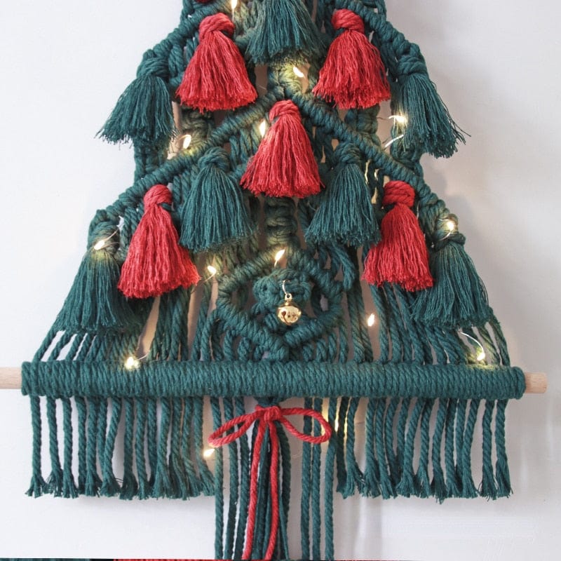 Macrame Red and Green Christmas Tree Wall Hanging