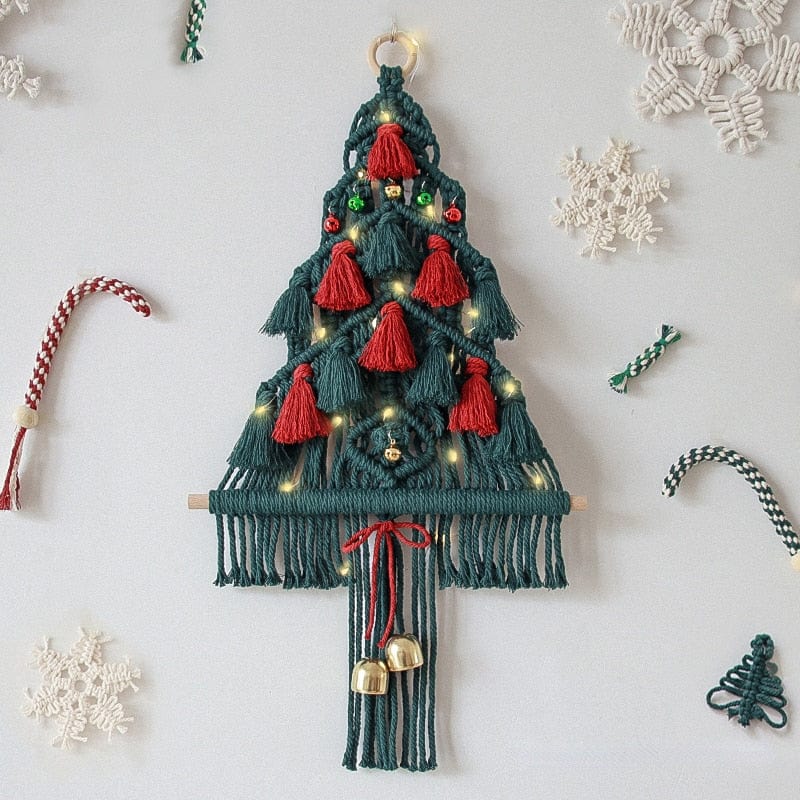 Macrame Red and Green Christmas Tree Wall Hanging