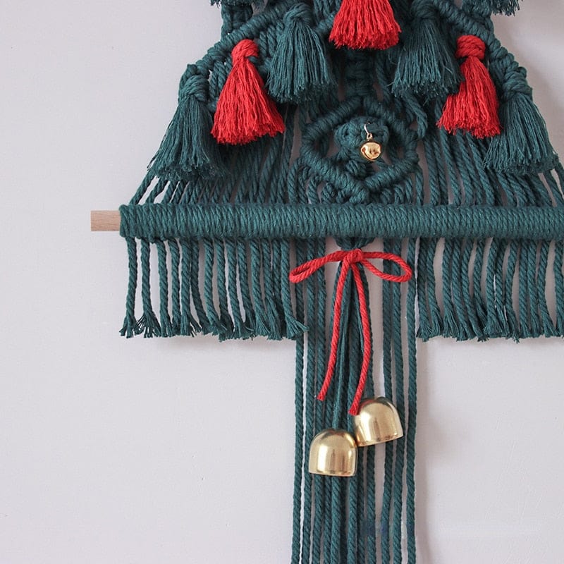 Macrame Red and Green Christmas Tree Wall Hanging