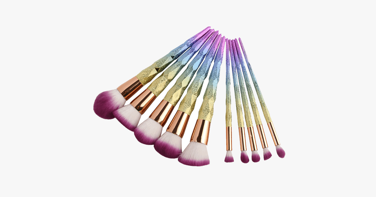 Rainbow Makeup 10-piece Brush Set - Add some rainbow sparkle to your makeup collection