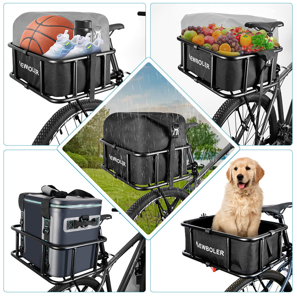 Heavy-Duty Rear Bike Basket with Rack – Large Metal Bicycle Carrier for Groceries, Commutes & E-Bikes