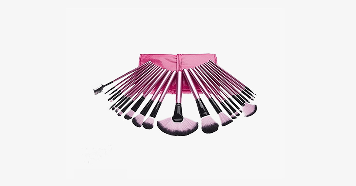 24-piece professional makeup brush set with bag - Hot Pink