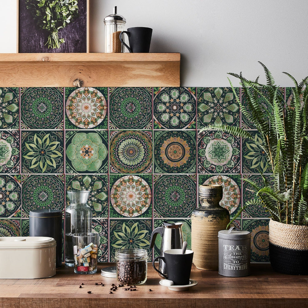 Mandaluxe – 24-Piece European Mandala Tile Set | Peel & Stick Decorative Vinyl Tiles