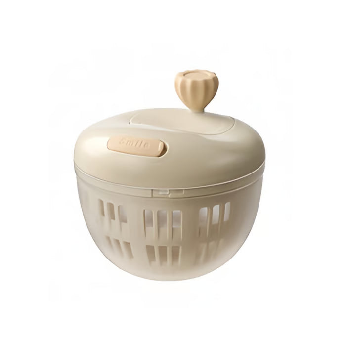 Manual fruit and vegetable spin dryer with removable container