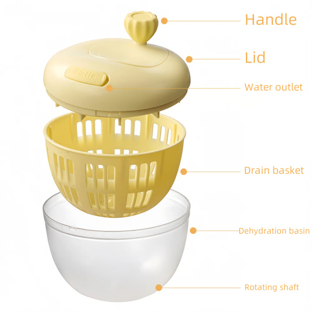 Manual fruit and vegetable spin dryer with removable container