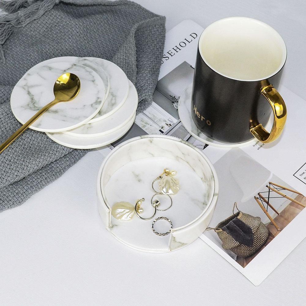 Coastline Vegan Leather Coaster Set | Marble Look | Stylish Protection for Surfaces