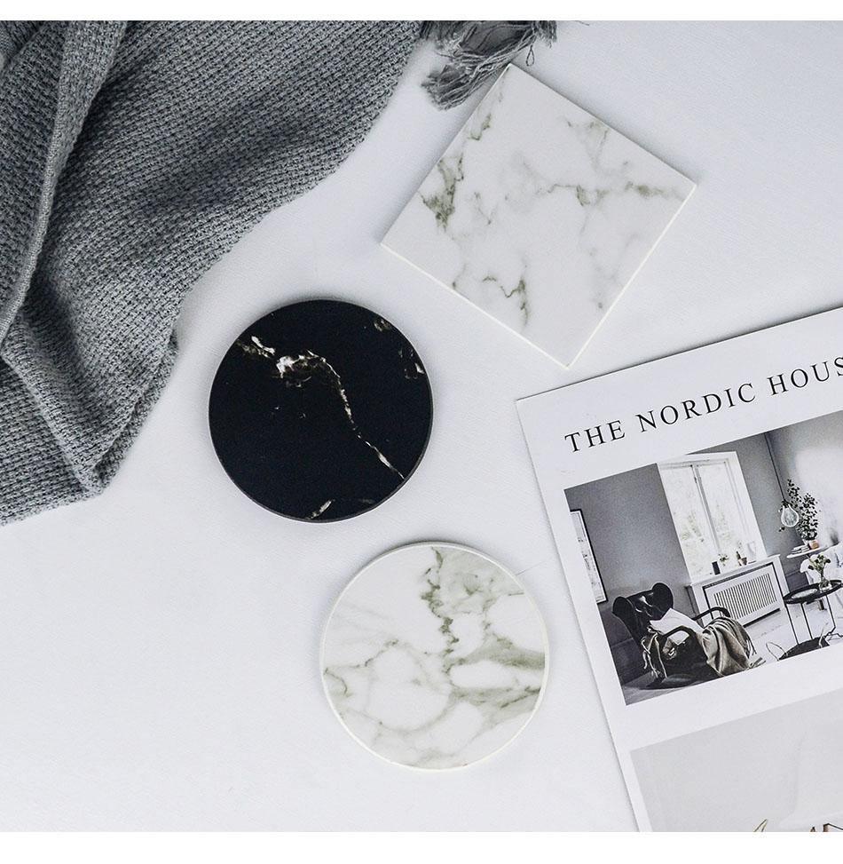 Coastline Vegan Leather Coaster Set | Marble Look | Stylish Protection for Surfaces