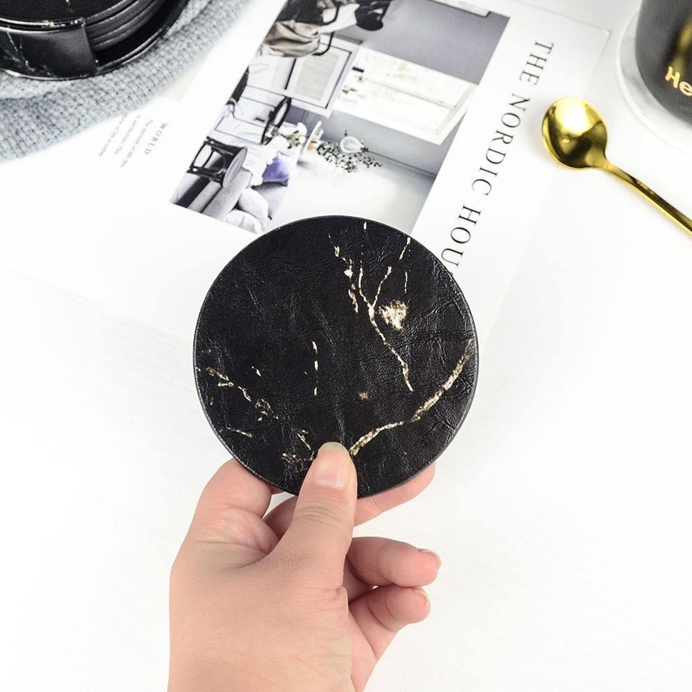 Coastline Vegan Leather Coaster Set | Marble Look | Stylish Protection for Surfaces