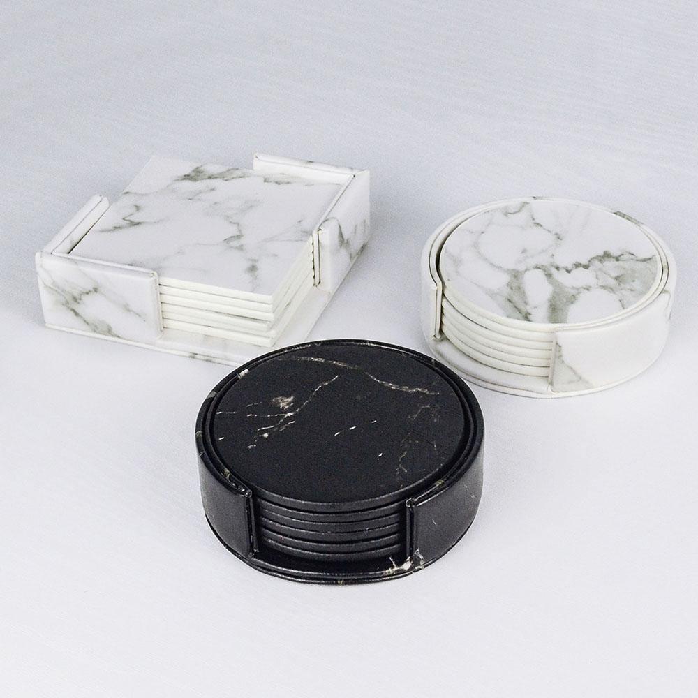 Coastline Vegan Leather Coaster Set | Marble Look | Stylish Protection for Surfaces