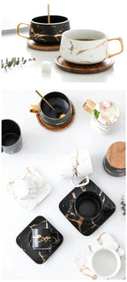 Marble Pattern Coffee Mug with Gold Decoration