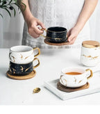 Marble Pattern Coffee Mug with Gold Decoration