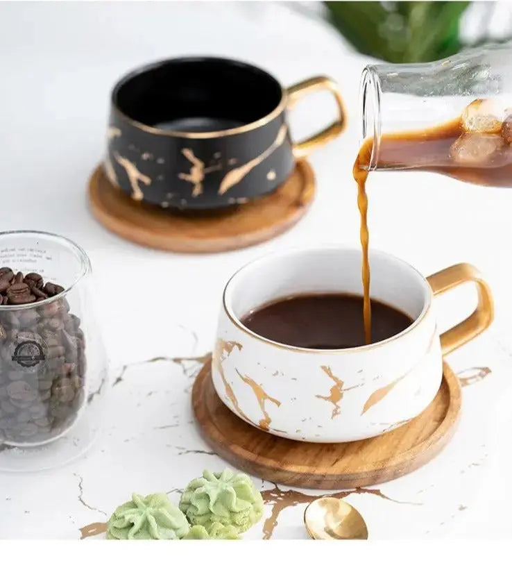 Marble Pattern Coffee Mug with Gold Decoration