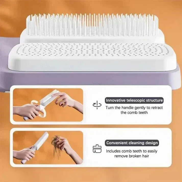 LuxéTress 4-in-1 Self-Cleaning Hairbrush | Innovative hairbrush with self-cleaning technology for effortlessly smooth and shiny hair