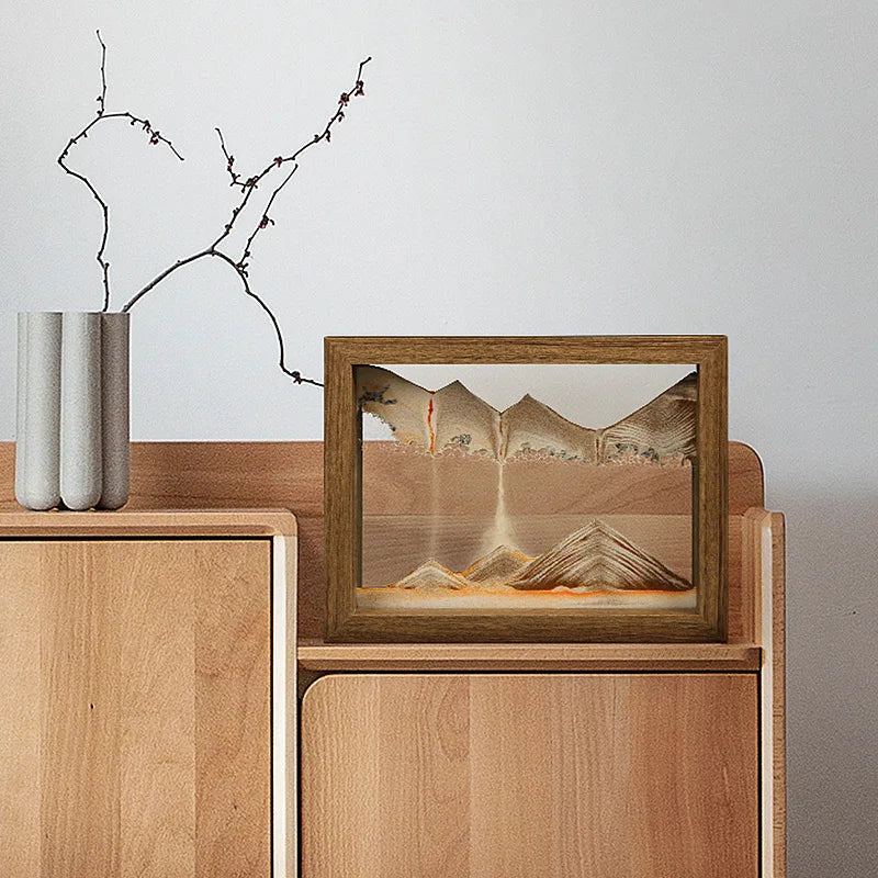 Gyroscopic rotating sand decoration for quiet spaces