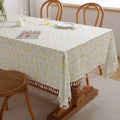 Cotton Tablecloth with Floral Pattern and Tassel Trim