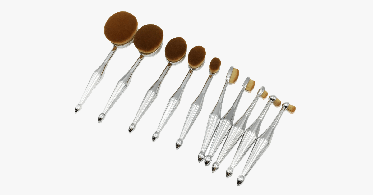 Stylish 10-piece oval brush set – Let the metallic charm work its magic on you