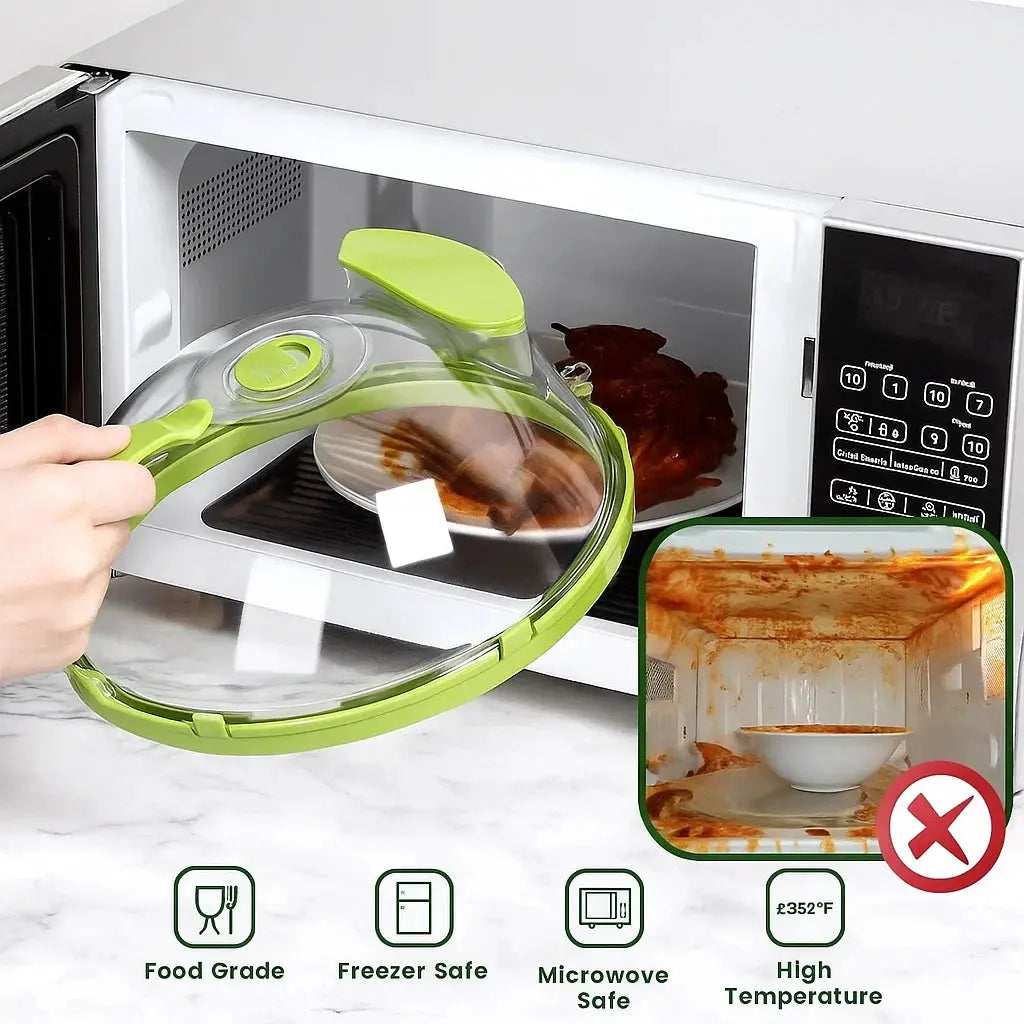 Microwave steam cover with built-in damper for faster, cleaner heating
