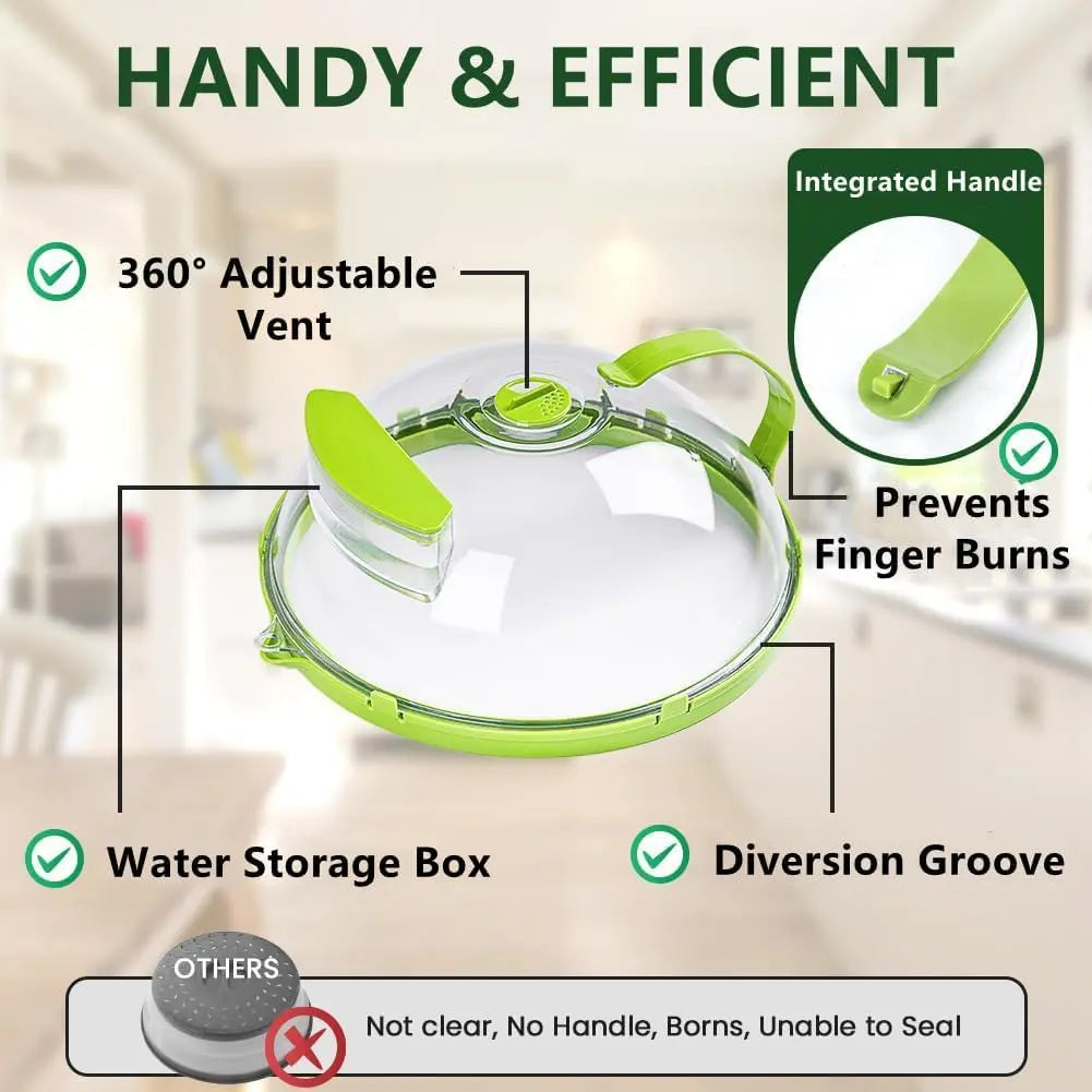 Microwave steam cover with built-in damper for faster, cleaner heating