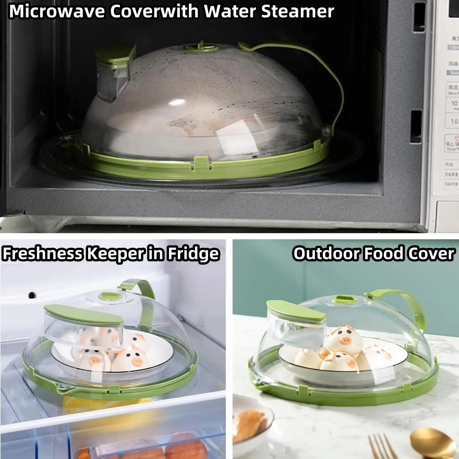 Microwave steam cover with built-in damper for faster, cleaner heating