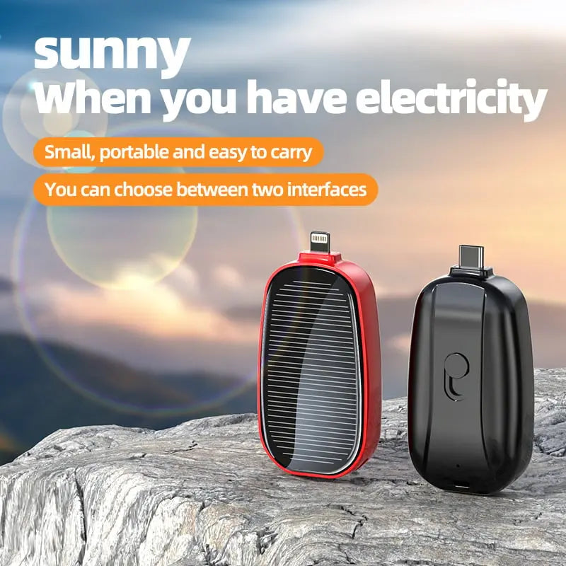 Mini Emergency Solar Power Bank – Compact Solar Charger with Lightning or Type-C Connector